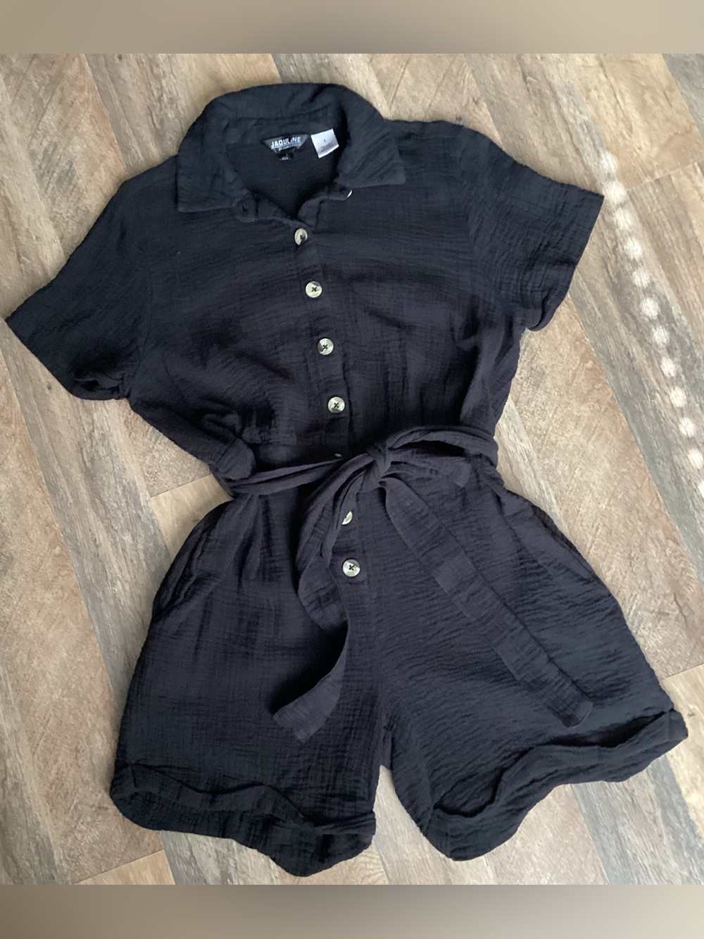 Jaquline Design Studio Black Short-Sleeve Cotton Romper